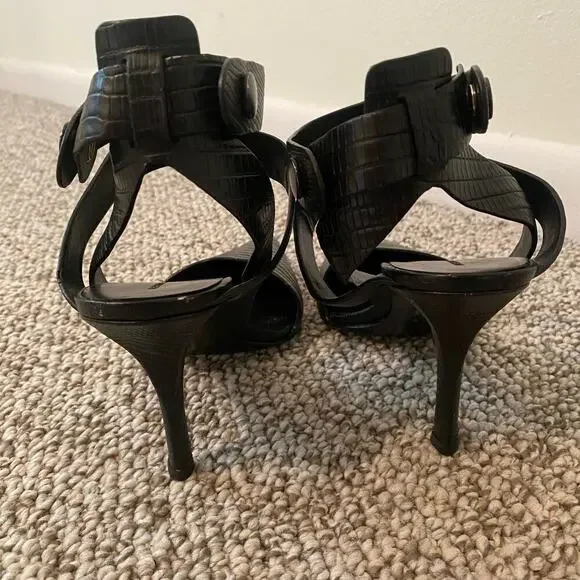 🛑SOLD🛑 Alexander Wang Sonja Heels Size 39 8.5 Black Point Toe Reptile Designer - Picture 10 of 12
